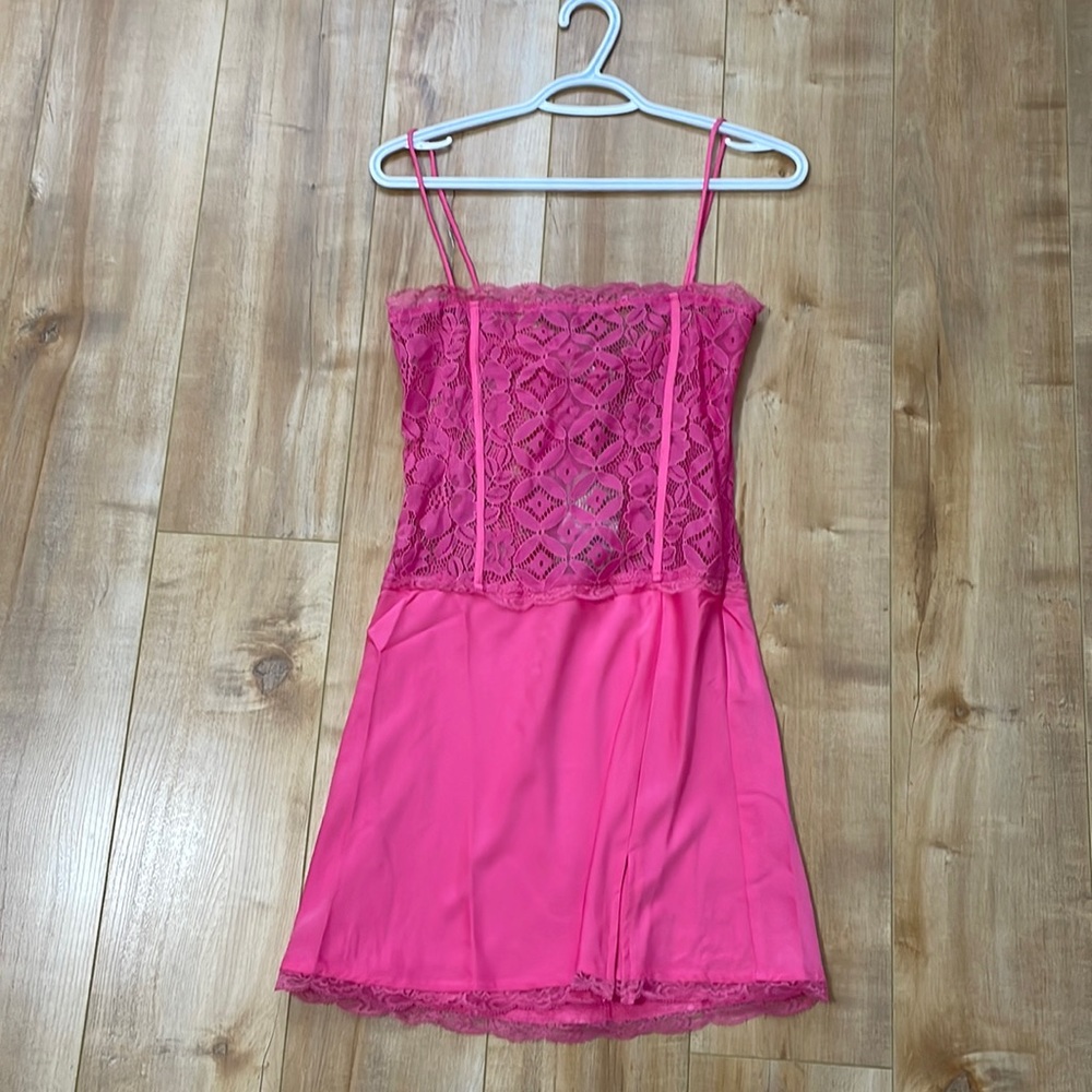 Pink lace and satin mini dress